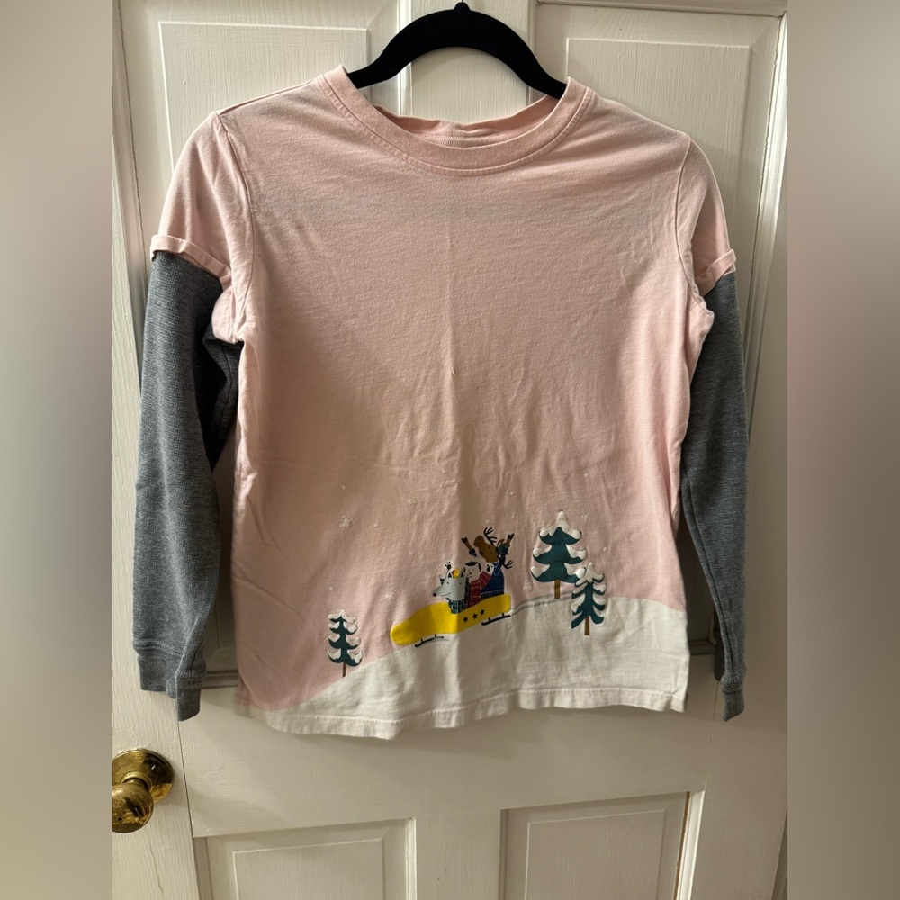 Hanna Andersson Kids Pink and Gray Long Sleeve Shirt holiday winter 14-16